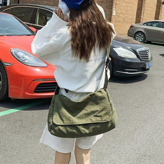 Green Crossbody Bag Flap Zipper Shoulder Bag Canvas Messenger Bag