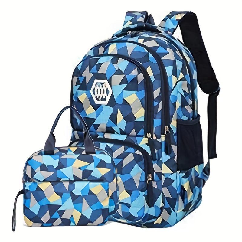 Large Capacity Zipper Backpack & Lunch Bag Combo for School and Travel