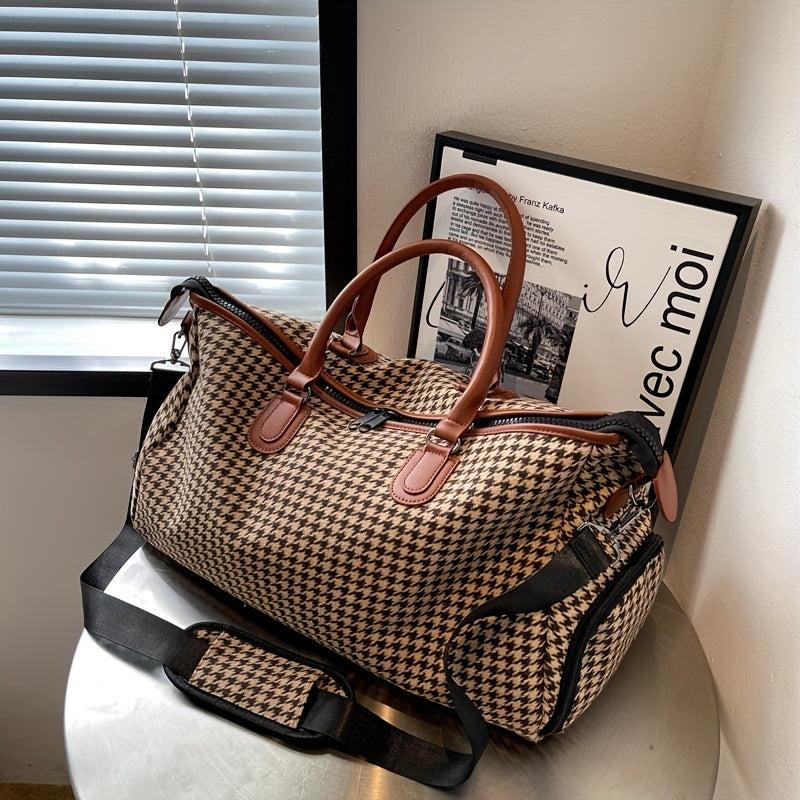 Large Capacity Houndstooth Pattern Sports Bag Versatile Travel Handbag