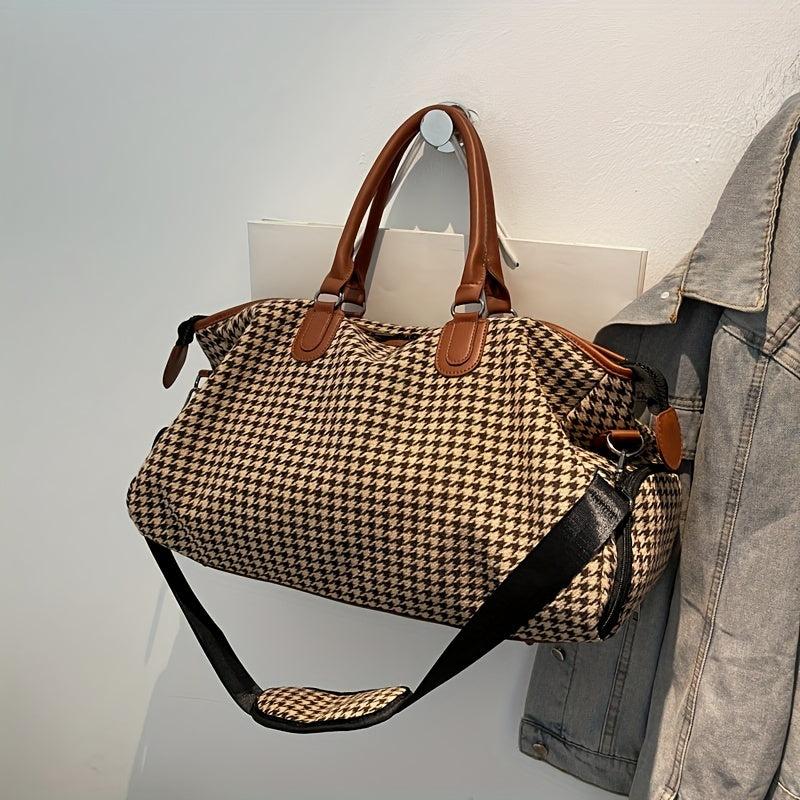 Large Capacity Houndstooth Pattern Sports Bag Versatile Travel Handbag