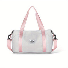 Letter Patch Zipper Duffel Bag Double Handle Travel Storage Bag
