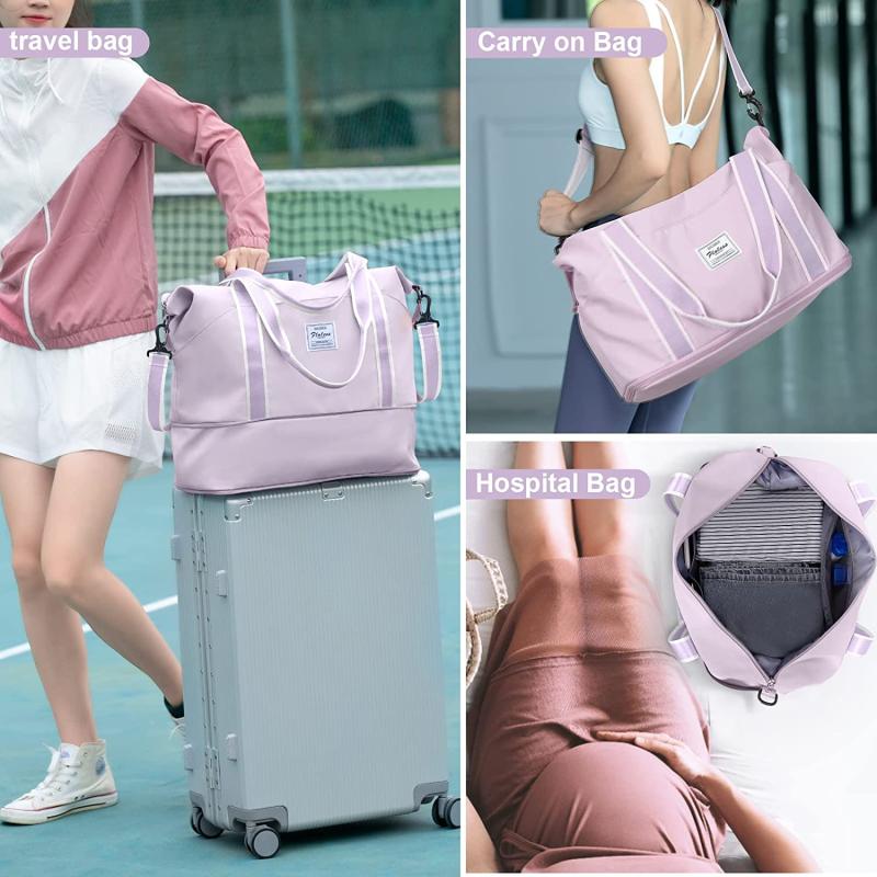 Letter Patch Zipper Duffel Bag Double Handle Travel Storage Bag