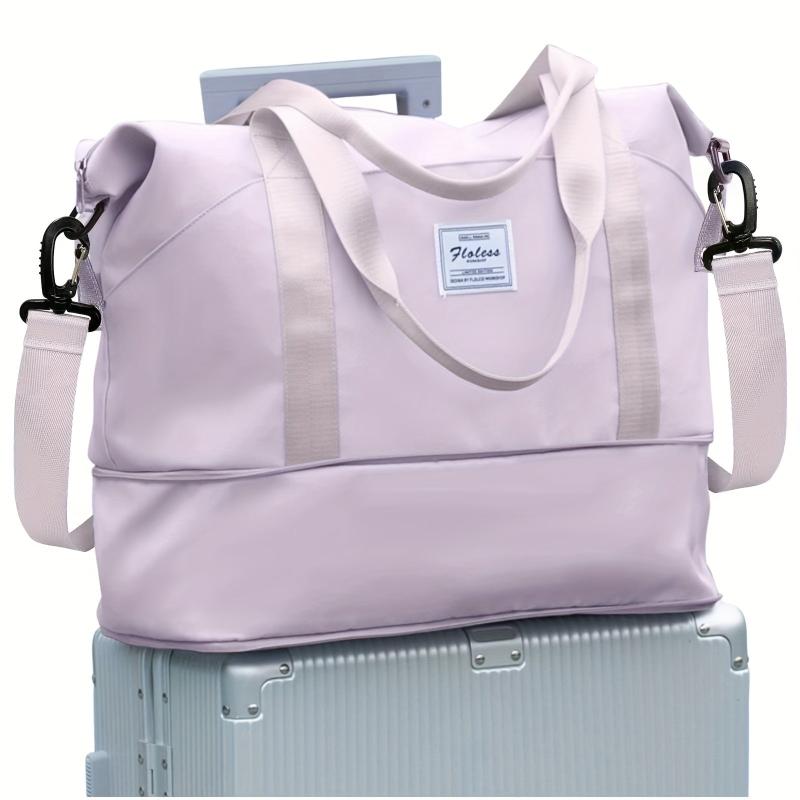 Letter Patch Zipper Duffel Bag Double Handle Travel Storage Bag