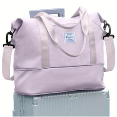 Letter Patch Zipper Duffel Bag Double Handle Travel Storage Bag