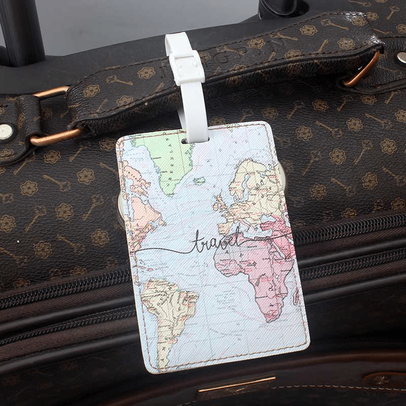 World Map Luggage Tag PU Leather Tag