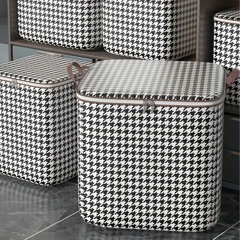 Houndstooth Pattern Storage Bag Waterproof Cotton Quilt Home Organiza
