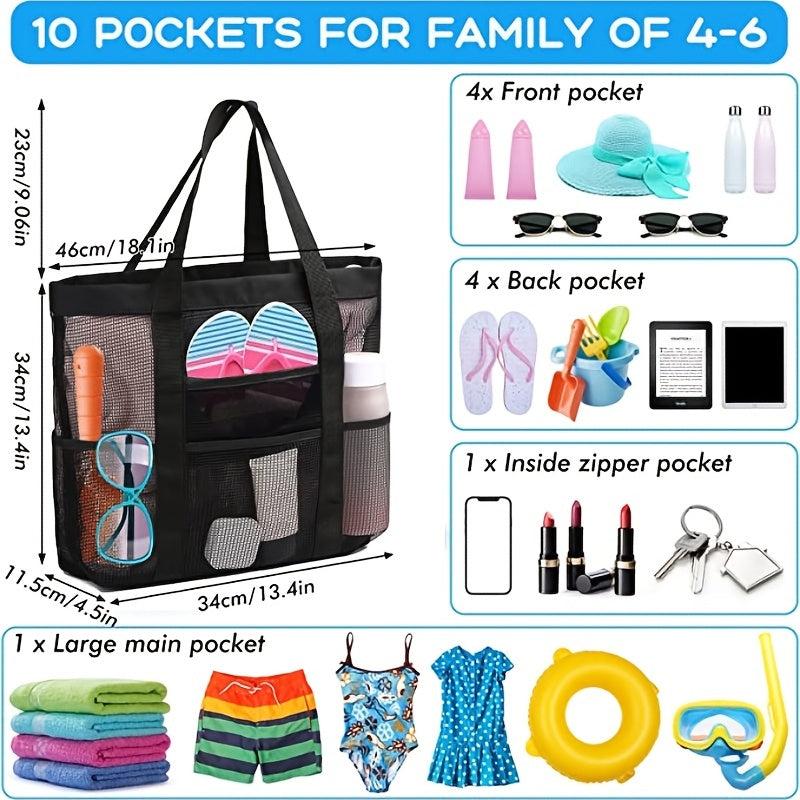 Mesh Beach Handbag Large Capacity Shoulder Bag for Outdoor & Pool