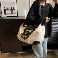 Cat Pattern Sequins Decor Travel Bag Lightweight Overnight Luggage Bag