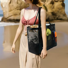 Large Capacity Mesh Beach Bag Sandproof Swimming Tote Bag