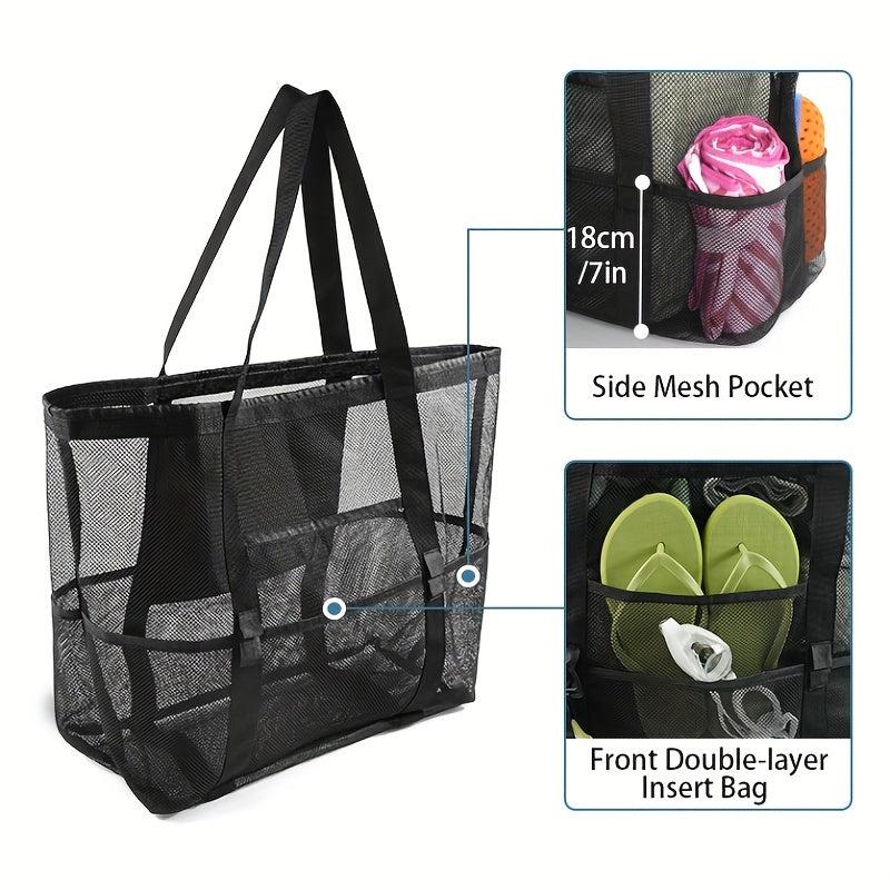 Large Capacity Mesh Beach Bag Sandproof Swimming Tote Bag