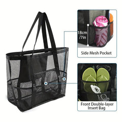 Large Capacity Mesh Beach Bag Sandproof Swimming Tote Bag