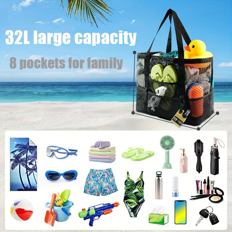 Large Capacity Mesh Beach Bag Sandproof Swimming Tote Bag