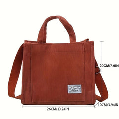 Solid Letter Patched Shoulder Bag Large Capacity Square Tote Bag For Women