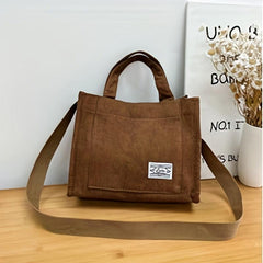 Solid Letter Patched Shoulder Bag Large Capacity Square Tote Bag For Women