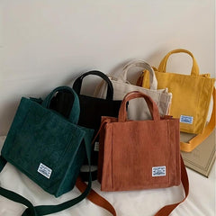 Solid Letter Patched Shoulder Bag Large Capacity Square Tote Bag For Women