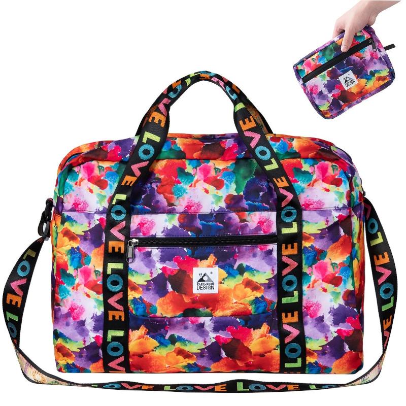 Expandable Travel Duffel Bag Love Letter Print Zipper Luggage Carry on Bag