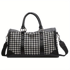 Large Capacity Houndstooth Duffle Bag Lightweight Zipper Handbag Sports Bag