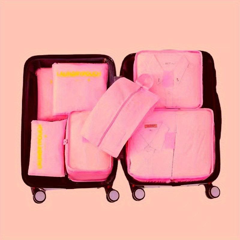 7 Pcs Travel Luggage Bag Sets Letter Print Clothes Organizer