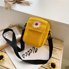 Mini Daisy Embroidered Decor Messenger Bag Small Canvas Crossbody Bag