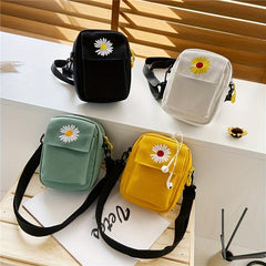 Mini Daisy Embroidered Decor Messenger Bag Small Canvas Crossbody Bag