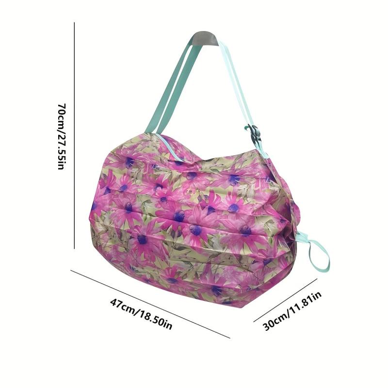 Vintage Flower Print Cylinder Bag Storage Shoulder Bag Travel Large Bag