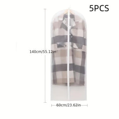 5pcs Clothes Dustproof Bag Transparent Storage Hanging Suit Cover