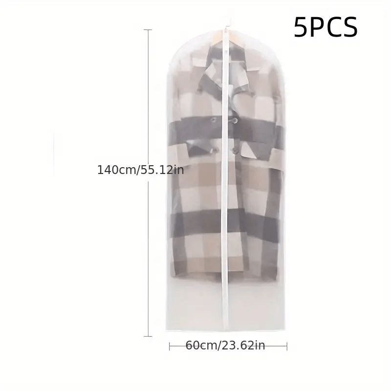 5pcs Clothes Dustproof Bag Transparent Storage Hanging Suit Cover