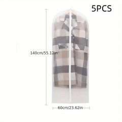 5pcs Clothes Dustproof Bag Transparent Storage Hanging Suit Cover
