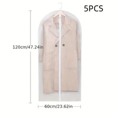 5pcs Clothes Dustproof Bag Transparent Storage Hanging Suit Cover