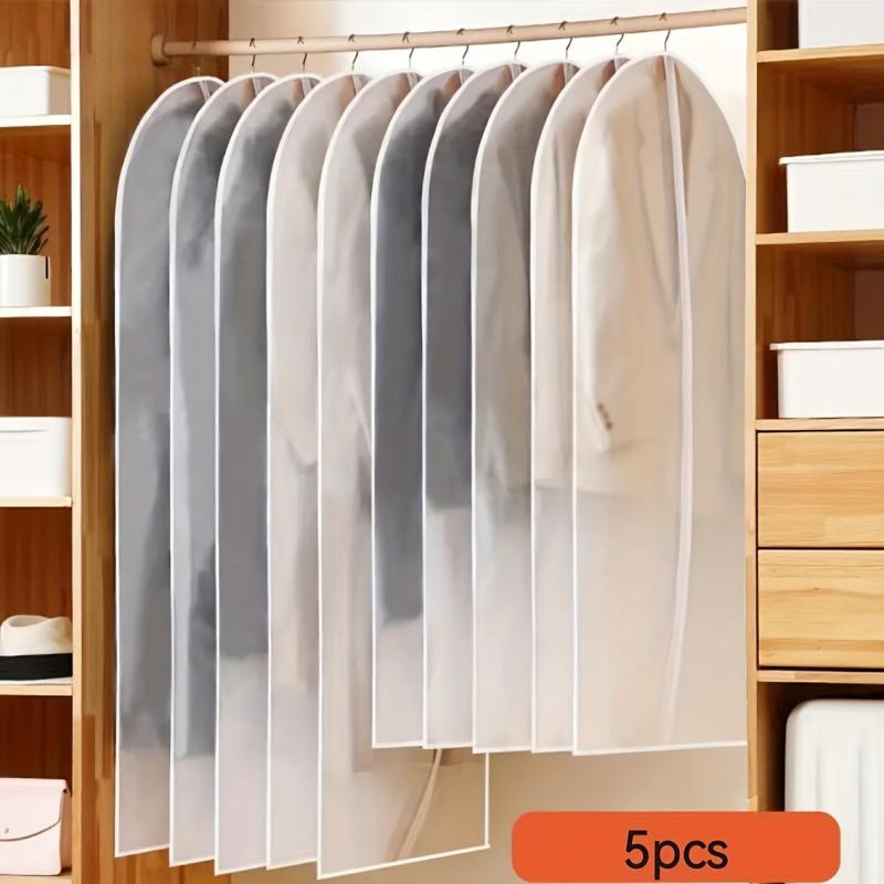5pcs Clothes Dustproof Bag Transparent Storage Hanging Suit Cover