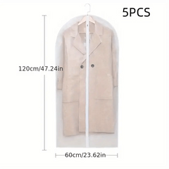 5pcs Clothes Dustproof Bag Transparent Storage Hanging Suit Cover