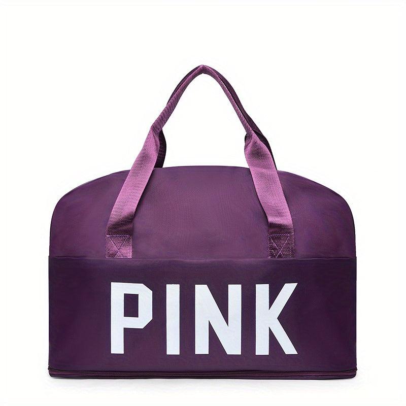 Pink Print Sports Bag Zipper Portable Luggage Handbag Lightweight