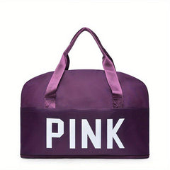 Pink Print Sports Bag Zipper Portable Luggage Handbag Lightweight
