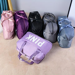 Pink Print Sports Bag Zipper Portable Luggage Handbag Lightweight