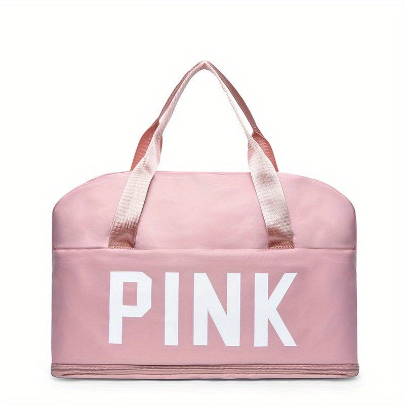 Pink Print Sports Bag Zipper Portable Luggage Handbag Lightweight