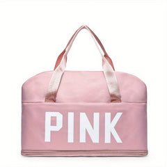 Pink Print Sports Bag Zipper Portable Luggage Handbag Lightweight