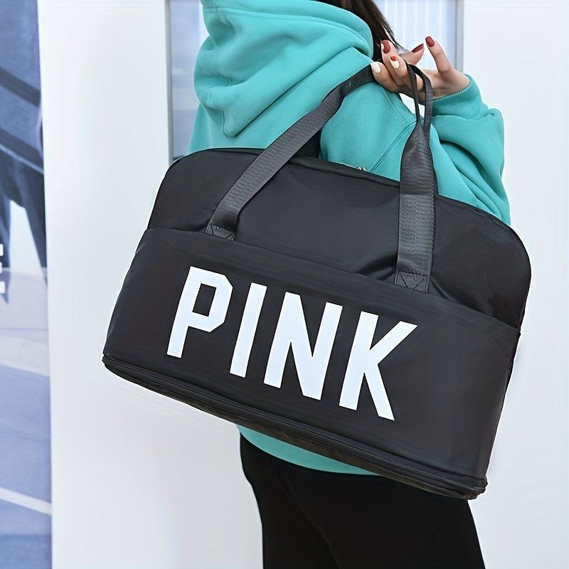 Pink Print Sports Bag Zipper Portable Luggage Handbag Lightweight