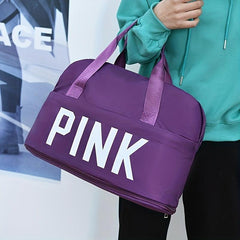 Pink Print Sports Bag Zipper Portable Luggage Handbag Lightweight