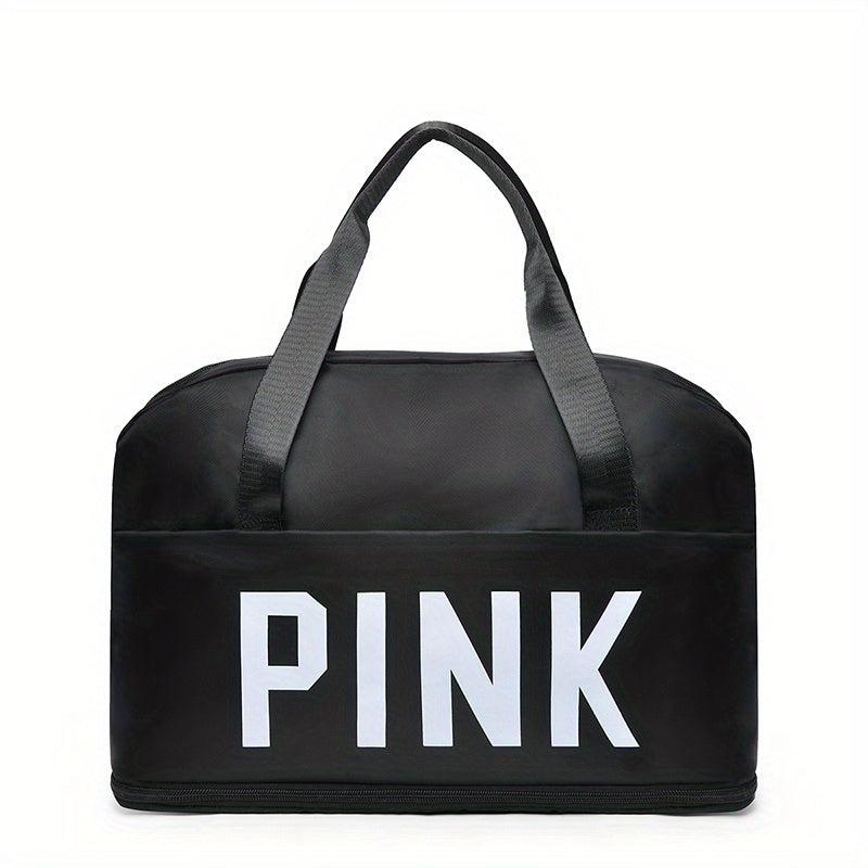 Pink Print Sports Bag Zipper Portable Luggage Handbag Lightweight