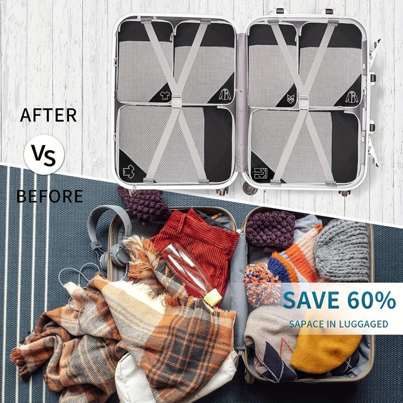 6 Pcs Compression Packing Cubes Travel Luggage Organizer Bags