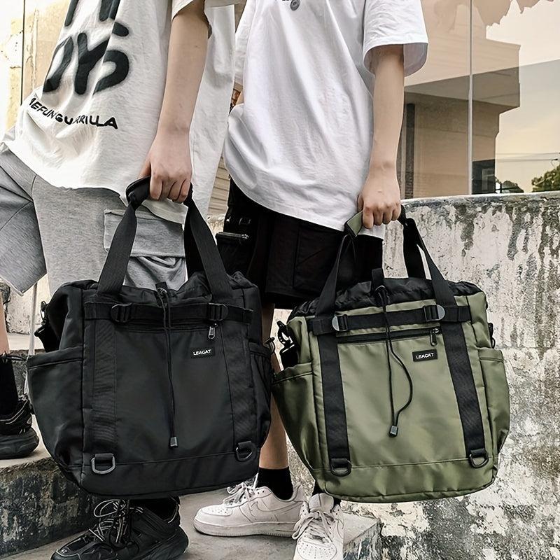 Large Capacity Drawstring Shoulder Bag Solid Nylon Crossbody Bag