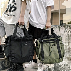 Large Capacity Drawstring Shoulder Bag Solid Nylon Crossbody Bag
