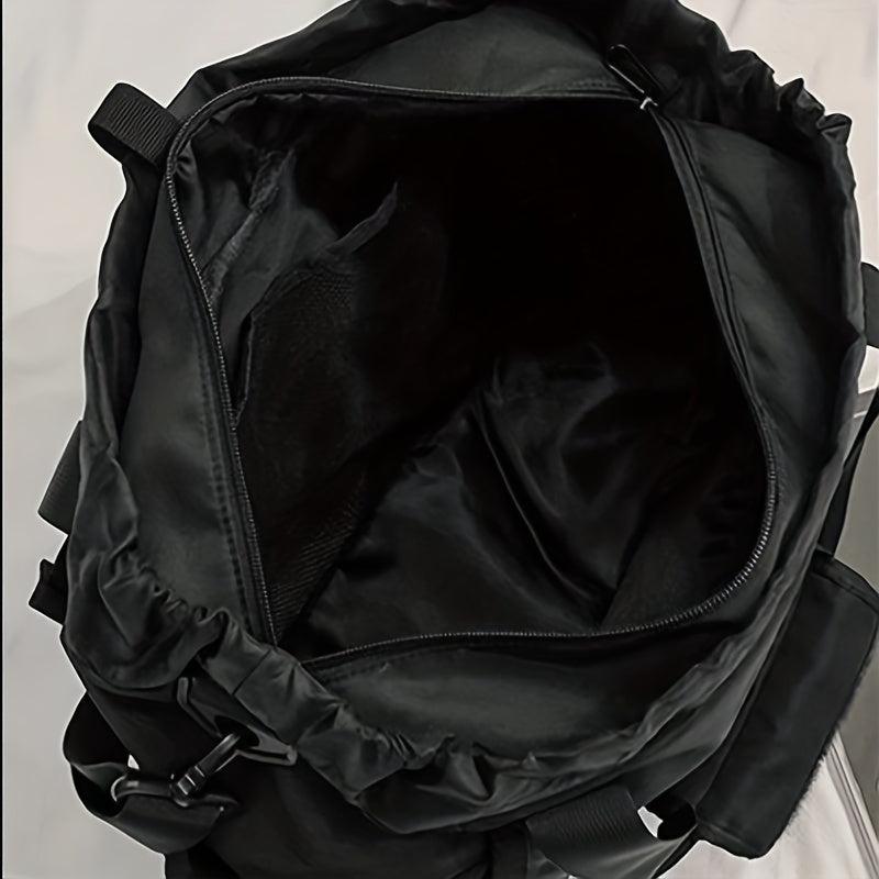 Large Capacity Drawstring Shoulder Bag Solid Nylon Crossbody Bag