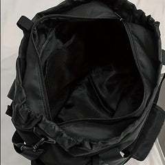 Large Capacity Drawstring Shoulder Bag Solid Nylon Crossbody Bag