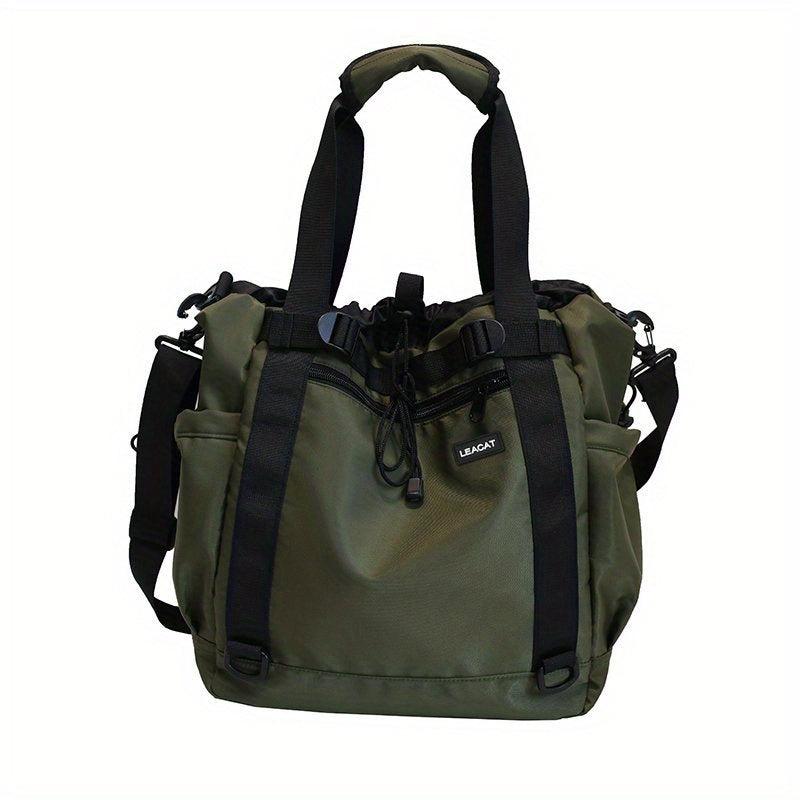 Large Capacity Drawstring Shoulder Bag Solid Nylon Crossbody Bag