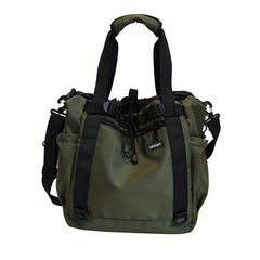 Large Capacity Drawstring Shoulder Bag Solid Nylon Crossbody Bag