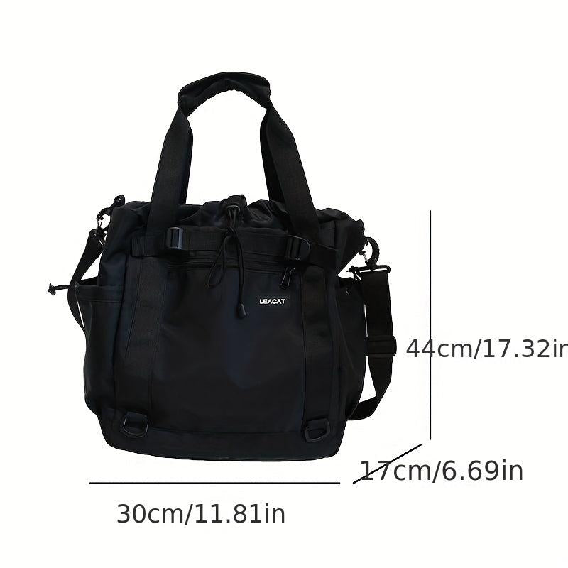 Large Capacity Drawstring Shoulder Bag Solid Nylon Crossbody Bag
