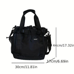 Large Capacity Drawstring Shoulder Bag Solid Nylon Crossbody Bag