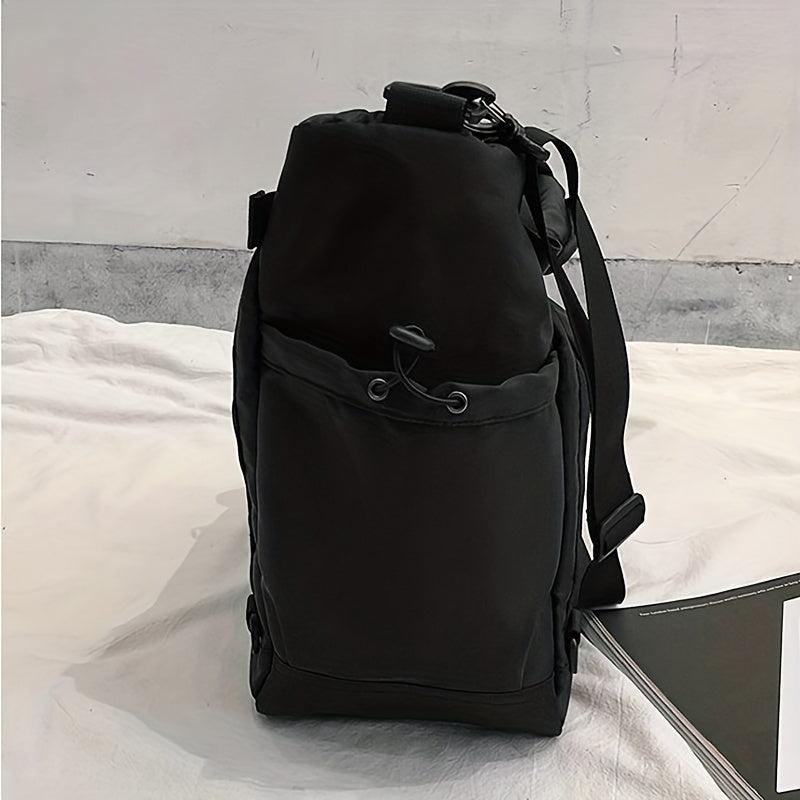 Large Capacity Drawstring Shoulder Bag Solid Nylon Crossbody Bag