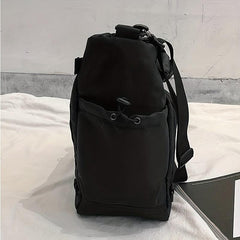 Large Capacity Drawstring Shoulder Bag Solid Nylon Crossbody Bag